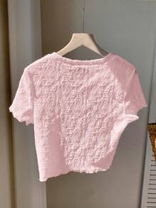 Comfortcana 粉色提花针织圆领基本款短袖T恤，夏季 - 粉色 - 查看 2