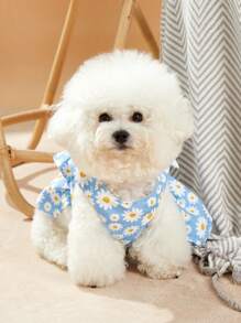 PETSIN 蓝色雏菊碎花蝴蝶结设计春季气息透气宠物项圈和牵引绳套装，适合猫狗户外活动，春夏季 - 彩色 - 查看 2