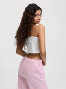 SHEIN MOD Parte superior de tubo con lazo calado con estilo Y2K dulce para mujer, vestidos de graduación para mujer, vestidos de cumpleaños para mujer, atuendos de vacaciones para mujer, atuendos de playa para mujer, atuendos de verano para mujer, estilo princesa adecuado para fiestas de cóctel, citas románticas, moño, parte superior de EE. UU., tops cortos para mujer, parte superior descubierta de los hombros, tops lindos, tops Y2k