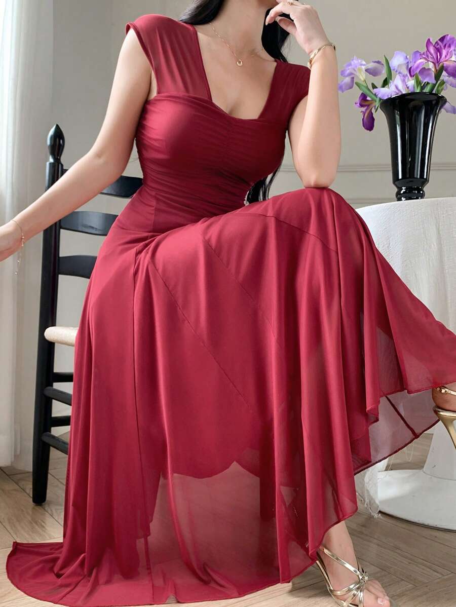 DAZY Women's Wrap-Style Mid-Length Party Dress, Spring/Summer Red Women Dresses - Burgundy - View 1