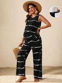 SHEIN Maternity Two Pieces Suits,Maternity Set,Maternity Clothes - Black - View 3