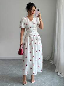 SHEIN Unity Embroidered Long Dress, French Niche Design Style, For Women In Summer - Beige - View 1