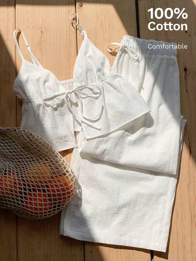 Comfortcana 2 pezzi Set di canottiera e pantaloni in lino da donna per l'estate