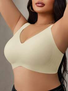 NudeFit Sujetador sin costuras de talla grande, con almohadillas extraíbles suaves, con rayas de soporte tipo goma, sujetador sin aros levantador, 1 pieza