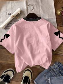 SHEIN EZwear Camiseta holgada de mujer de manga corta, cuello redondo, con número 23 en estilo minimalista casual, apta para el verano