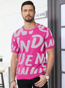 Claim Dot Men's Letter Print Short Sleeve Crew Neck Knit Sweater - Multicolor - View 4