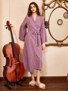 Côtesoire 女士优雅翻领喇叭袖休闲长袍，南法风格假日季