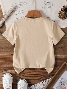 HARRY POTTER X SHEIN 小男孩字母与图案圆领短袖T恤 - 卡其色 - 查看 3