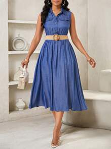 SHEIN Lady 女士夏季休闲纯色无袖连衣裙