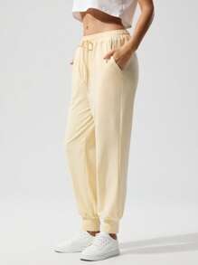 Menodora SHEIN Sport Cloudkiss 94%Cotton Women's Plain Colored Summer Pants, Fashionable - Yellow - View 8