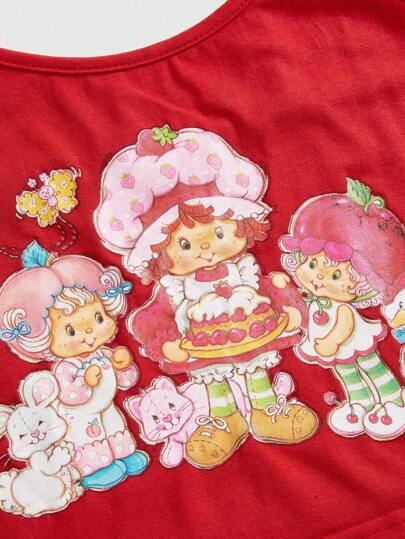 Top de tirantes rojo con gráfico de figura de dibujos animados, adecuado para el verano