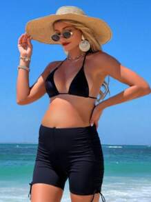 SHEIN Pantalones cortos con cordón lateral para embarazadas, Bottom del traje de baño para vacaciones de verano