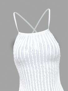 Swim Vcay Women's Vacation Sleeveless Solid Color Maxi Dress With Striped Fabric, Backless Crisscross Design, Side Slit, Beach Cover Up For Summer