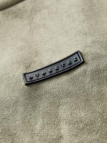 AXEPEAK 男式宽松圆领压花英文图案短袖针织 T 恤，夏季，街头潮流 - 軍綠色 - 查看 4