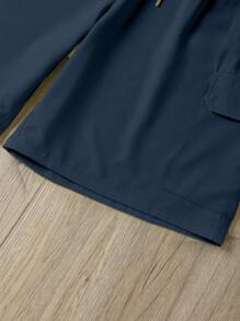 Manfinity Dauomo Pantalones cortos casuales y versátiles para hombres con cintura con cordón y bolsillos - Gris azul - Ver 5