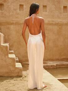 Swim Chiccia Elegant Beach Cover Up With Sparkling Collar, Summer Collection - Apricot - View 3