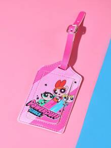 THE POWERPUFF GIRLS X SHEIN Cute Blossom, Bubbles, Buttercup Pattern Pink Luggage Tag