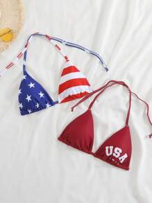 SHEIN Swim 2pcs Women USA Flag Print Triangle Cup Bikini Set, 4th Of July For Summer Beach Vacation - Multicolor - View 2
