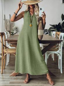 Women Plus Size Minimalist Long Sleeve Dress For Commute