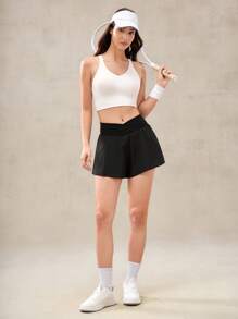 OutZeal Pantaloncini neri da donna ad alta vita con controllo addominale, traspiranti, con pantaloncini integrati, adatti per tennis e allenamento