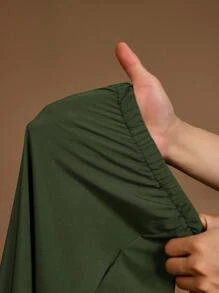 SHEIN CURVE+ Plus Size Casual Streetwear Olive Green Off-Shoulder Jumpsuit With Belt, Pockets And Elastic Cuffs, Curve Plus, Boho Vacation Beach Outfits For Woman/Beach Dress/Beach Vacation Outfits/Beach Essentials / Graduation/Tea Party Dress/Graphic Tees - Army Green - View 8