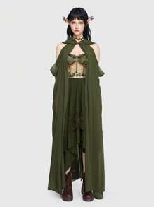 ROMWE Fairycore ردا ملكة الجان الغابة إكليل خفيف الوزن بقلنسوة من النمط القديم