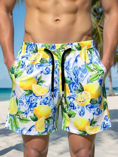 Short De Bain à Motif Zigzag - Orange - Homme