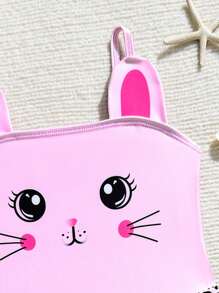 1pc Young Girls Cartoon Kitty Pattern Swimsuit, Suitable For Summer Beach - Multicolor - View 3