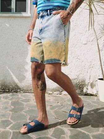 صندل كاجوال فضفاض للرجال بجيوب بطباعة تدرج اللون