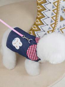 PETSIN Navy Blue Cute Rabbit Pattern Pet Dress With Plaid Collar, Simple & Casual Design, Lightweight & Breathable, Suitable For Cats & Dogs, Popular In Europe & America, Spring/Summer - Navy Blue - View 6