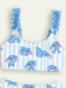 SHEIN GraphicGems Set di bikini per ragazze giovani con stampa a righe e cartoni animati