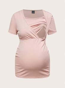 SHEIN Maternity Casual Solid Color Short Sleeve Nursing Dress For Summer,Maternity Clothes - Multicolor - View 6
