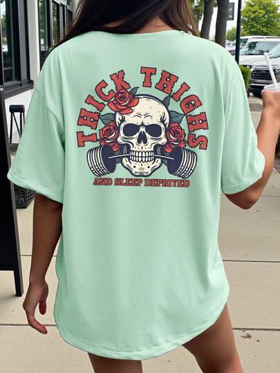 INAWLY Camiseta de mujer con cuello redondo y hombros caídos, de moda para el verano