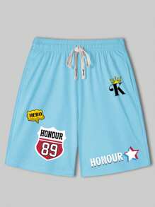 Manfinity Homme Men's Letter Print Casual Shorts For Summer - Blue - View 5