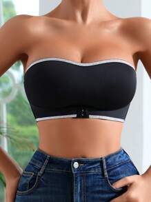 SHEIN 1 pieza Corsé de mujer con cierre delantero de cinta de satén de contraste, cómodo y casual