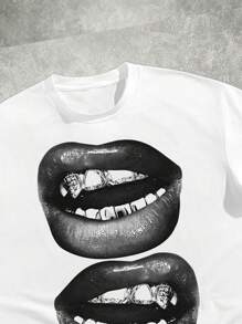 Manfinity EMRG Conjunto de camiseta gráfica con estilo callejero sexy con estampado de labios y camuflaje
