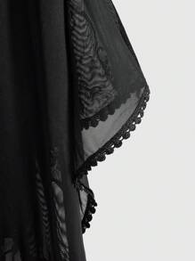 ROMWE EDITION Blusa de cárdigan con flecos asimétricos de tela con textura estilo bohemio, patrón de luna y vid vintage barroco romántico gótico para mujer, primavera/verano