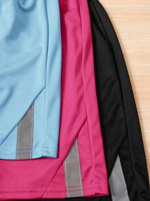 SHEIN 3 Stücke/Set Teenager Jungen Lässig Patchwork Reflektorband Shorts, Schwarz/Grau/Blau, Sport & Freizeitkleidung