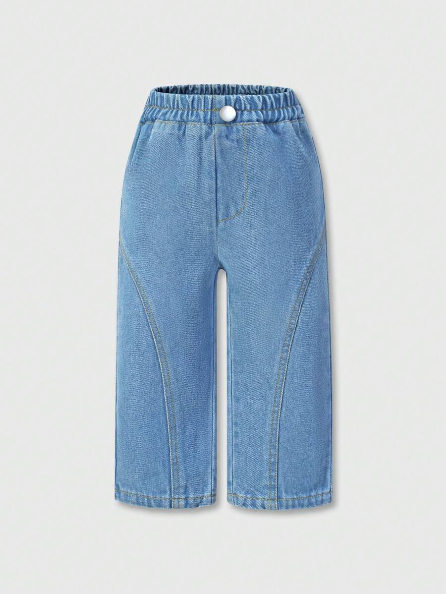 Pantalones vaqueros de niño corte recto lavado azul, versátiles y cómodos, nueva llegada primavera/verano 2025, adecuados para uso diario