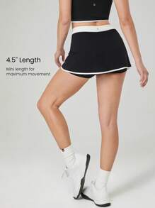 GLOWMODE 4.5英寸 VitalSwift 吸汗速干撞色缝线侧开衩裙，内置短裤侧袋，日常休闲网球运动 - 黑與白 - 查看 2