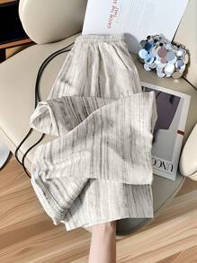 Breezaya Pantalones casuales rectos de cintura elástica con bolsillos, estilo bohemio teñido anudado, para primavera/verano - Gris - Ver 2