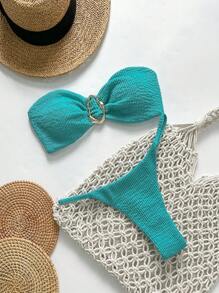 Swim Basics Ensemble de bikini sexy en tissu jacquard sans bretelles avec décoration métallique pour femme pour le printemps