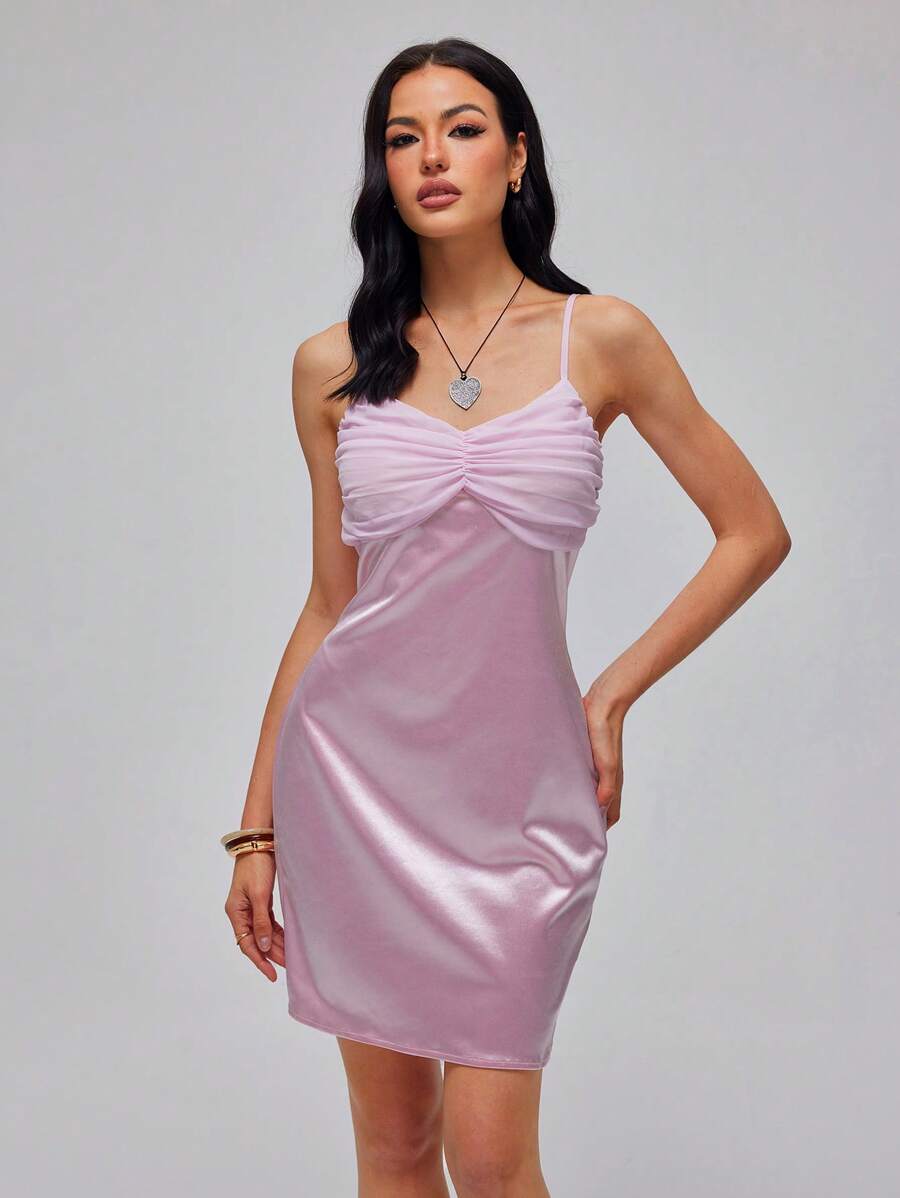 Roylia Women's Elegant Satin Slip Dress Mini Party Dress - Pink - View 1