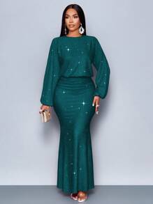 SOLERSUN 适合圣诞派对度假和约会和情人节约会粉色优雅美人鱼下摆紧身性感连衣裙长款女装 - 墨綠色 - 查看 5