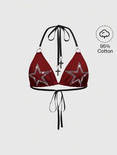 Grunge Punk Bikini rosa con applicazioni in cristallo, stile Y2K, musica anni 2000, rock grunge