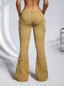 SHEIN ICON Women's Simple Front Button Pocket Frayed Hem Casual Jeans, Everyday Wear