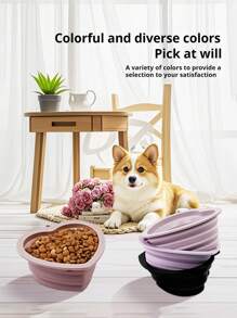 PETSIN 1pc Heart-Shaped Silicone Collapsible Anti-Spill Cat/Dog Bowl, Foldable Pet Food & Water Bowl, Portable Pet Travel Dish, Pet Supplies