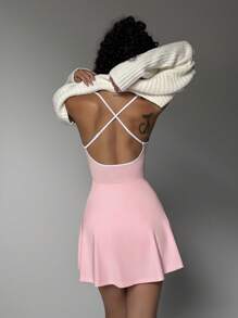 Easithlete Women's Summer Crisscross Back Sports Dress With Contrast Trim - Pink - View 5