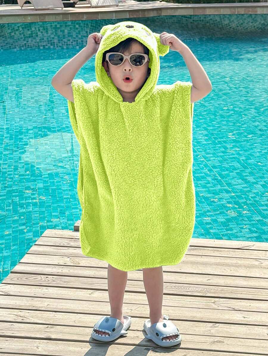 SHEIN Leap Crew 1 件男童休闲运动毛绒连体防晒泳衣,适合泳装、沙滩、假日活动 - 綠色 - 查看 1