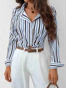 SHEIN Clasi 女士条纹长袖单排扣休闲/办公衬衫
